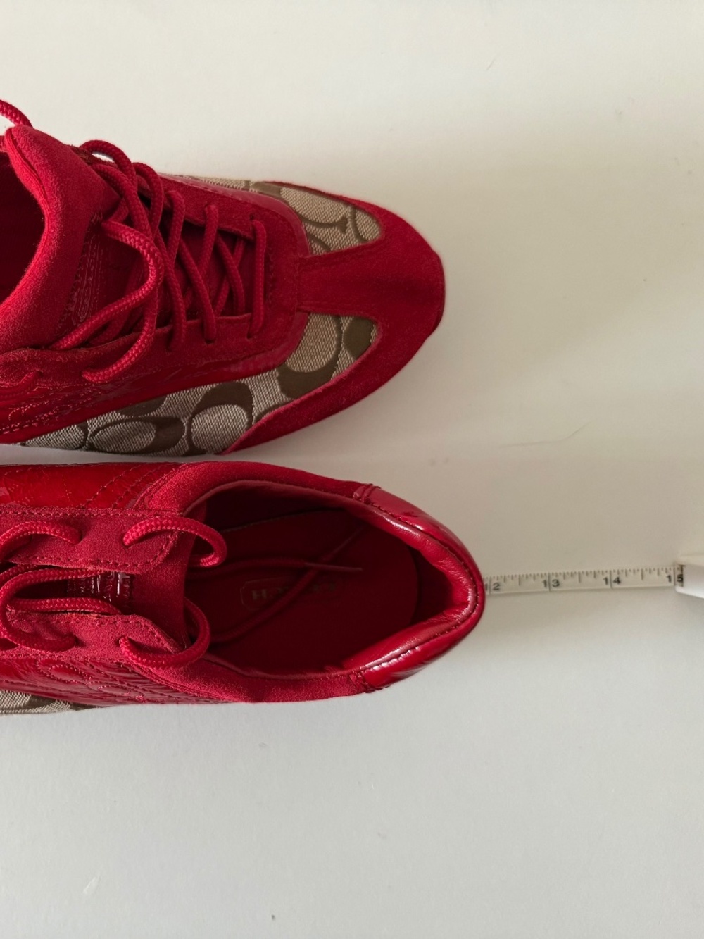 Coach Kodie Siignature Red Suede and Patent Leather Sneakers Size 8,5 M - Picture 4 of 7